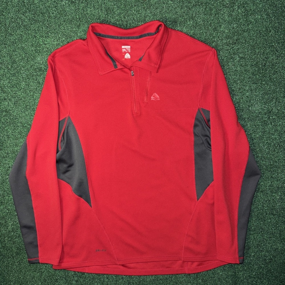 Men's ACG Dri Fit Quarter Zip Red Gray Pullover Size 2XL S5